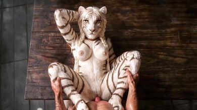White Tigress Spread Gets Ravaged on Table by Big Cock