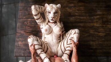 White Tigress Spread Gets Ravaged on Table by Big Cock