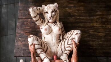 White Tigress Spread Gets Ravaged on Table by Big Cock