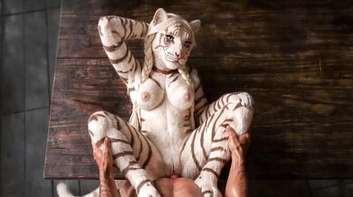 White Tigress Spread Gets Ravaged on Table by Big Cock