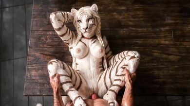 White Tigress Spread Gets Ravaged on Table by Big Cock