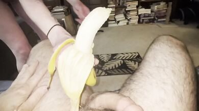 Banana stuffed in my snatch then fucked with a fat cock