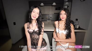 Two 18-year-old Latinas fulfill my dream with perfect bodies and double blowjobs