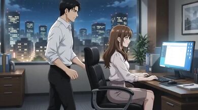 Late night boss fucks hot futanari secretary loud moaning office creampie