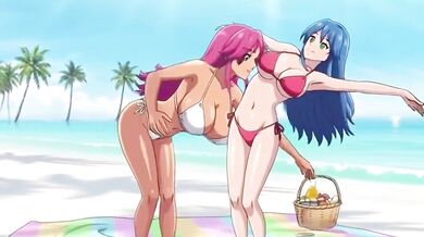 Lesbian beach threesome squirt loud moaning hentai fuck