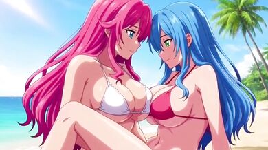 Lesbian beach threesome squirt loud moaning hentai fuck