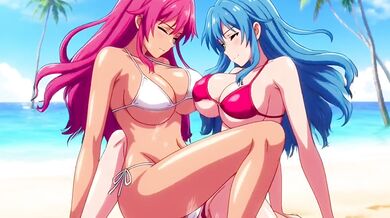 Lesbian beach threesome squirt loud moaning hentai fuck
