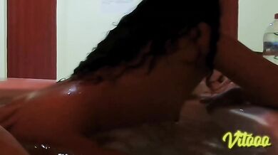 Latina Jacuzzi sex POV real couple deep in hot water