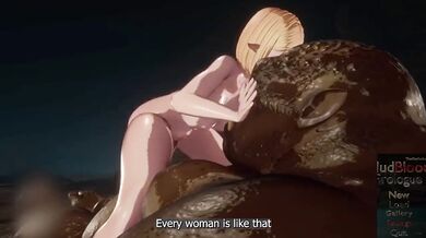 Ogre’s monstrous cock makes her cum loud while husband searches, no escape rough mating press