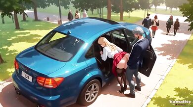 Blonde Stepdaughter Gets Filled in the Car with Big Dick