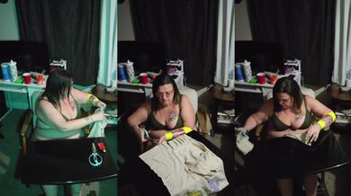 Bunny teases her tattooed tits for your hungry eyes BBW strips down raw