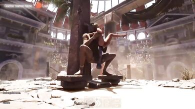 Lara finds the cursed monster cock beneath ancient temple ruins