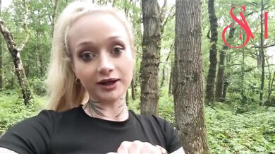 British blonde skinny babe fingering her wet pussy in public woods while risking it all