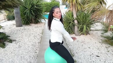 thick ebony bounces on gym ball her big tits jiggle raw solo
