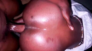 Black wet pussy ruined by big dick raw doggy condom off