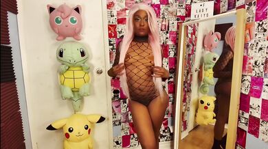 Horny ebony LadyKaiyo flexes in tiny black bodysuit before getting ruined