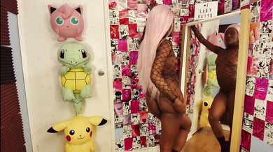 Horny ebony LadyKaiyo flexes in tiny black bodysuit before getting ruined
