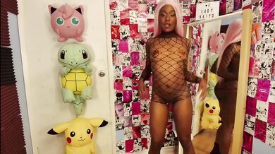 Horny ebony LadyKaiyo flexes in tiny black bodysuit before getting ruined