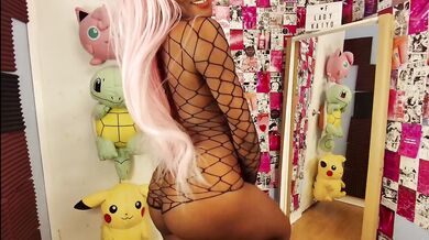 Horny ebony LadyKaiyo flexes in tiny black bodysuit before getting ruined