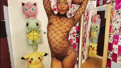 Horny ebony LadyKaiyo flexes in tiny black bodysuit before getting ruined