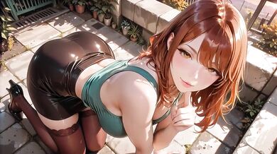Redhead anime bitch gushes hard doggy style in ruins while heels drip wet