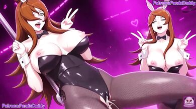 Mei in bunny suit deep throat boss whips big tits hentai