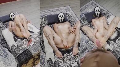 Masked Milf Footjob with oiled up tatted slut while she teases her dripping pussy