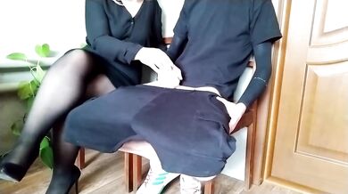 Pulled out my dick for the hot milf wearing black pantyhose