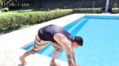 Pool boy destroyed his busty boss outdoors with that big cock