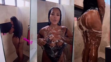 Soapy twerk Latina rides shower tease with that big ass and huge tits