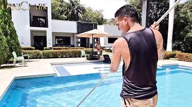 Pool boy gets destroyed rough outdoors by busty boss Alejandra Palacios