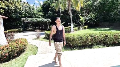 Pool boy gets destroyed rough outdoors by busty boss Alejandra Palacios