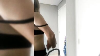 Horny teen striptease cum covered thighs two angles student masturbation fetish
