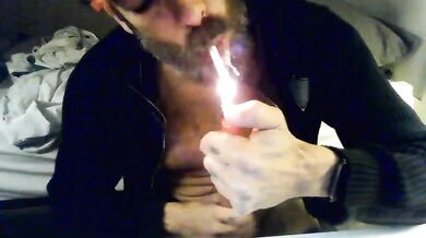 Findom smoking jerk off to huge white cum
