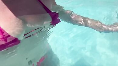 Artemisia Love milf solo big tits outside underwater in bikini and dripping wet