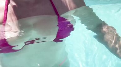 Artemisia Love milf solo big tits outside underwater in bikini and dripping wet