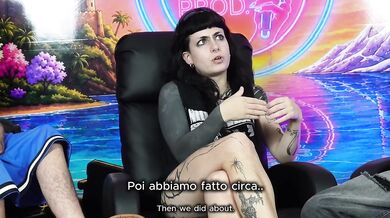Italian porno star Ferraglia masturbates live on podcast with her tiny tits and hairy pussy