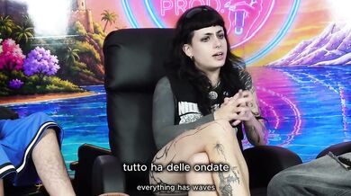 Italian porno star Ferraglia masturbates live on podcast with her tiny tits and hairy pussy