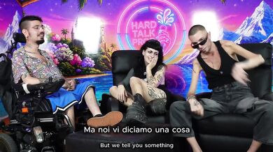 Italian porno star Ferraglia masturbates live on podcast with her tiny tits and hairy pussy