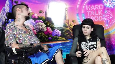 Italian porno star Ferraglia masturbates live on podcast with her tiny tits and hairy pussy