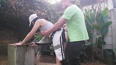 Babe gets fucked by the fountain in amateur orgy video