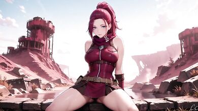 Redhead warrior in ruins her tight combat suit soaked and teases you with a lazy glance back