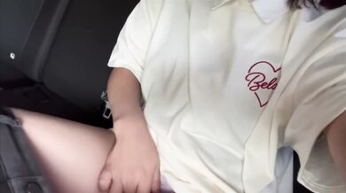 Japanese girl masturbating in car while hoping someone watches