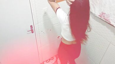 Girl gets fucked in public bathroom after sneaky stranger slips in