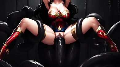 Wonder Woman fights for more as her tentacle monster cock gets deeper and deeper