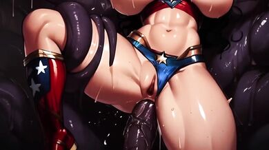 Wonder Woman fights for more as her tentacle monster cock gets deeper and deeper