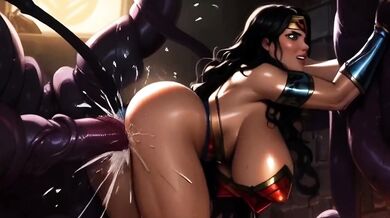 Wonder Woman wrecked by tentacle monster Devours her tight pussy hard