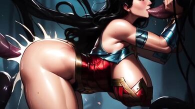 Wonder Woman gagged and ruined by ravenous tentacles