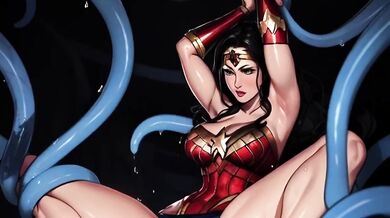 Wonder Woman gagged and ruined by ravenous tentacles