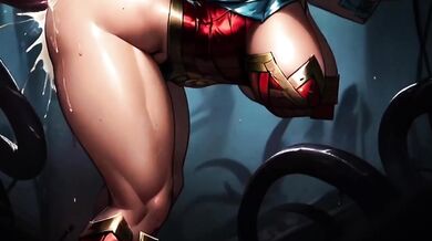 Wonder Woman gagged and ruined by ravenous tentacles